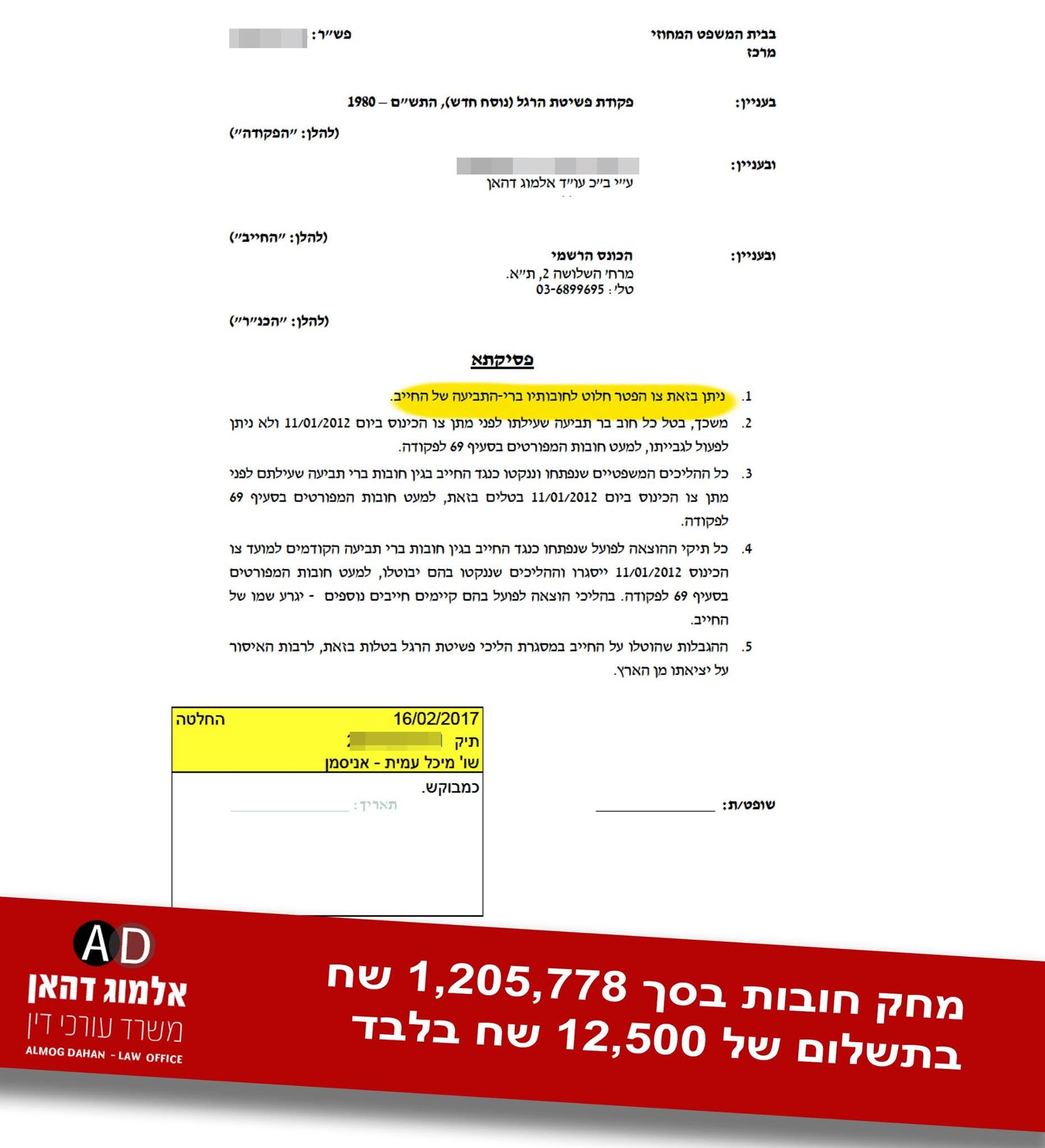 הסדר חוב מול נושים — תיק הצלחה